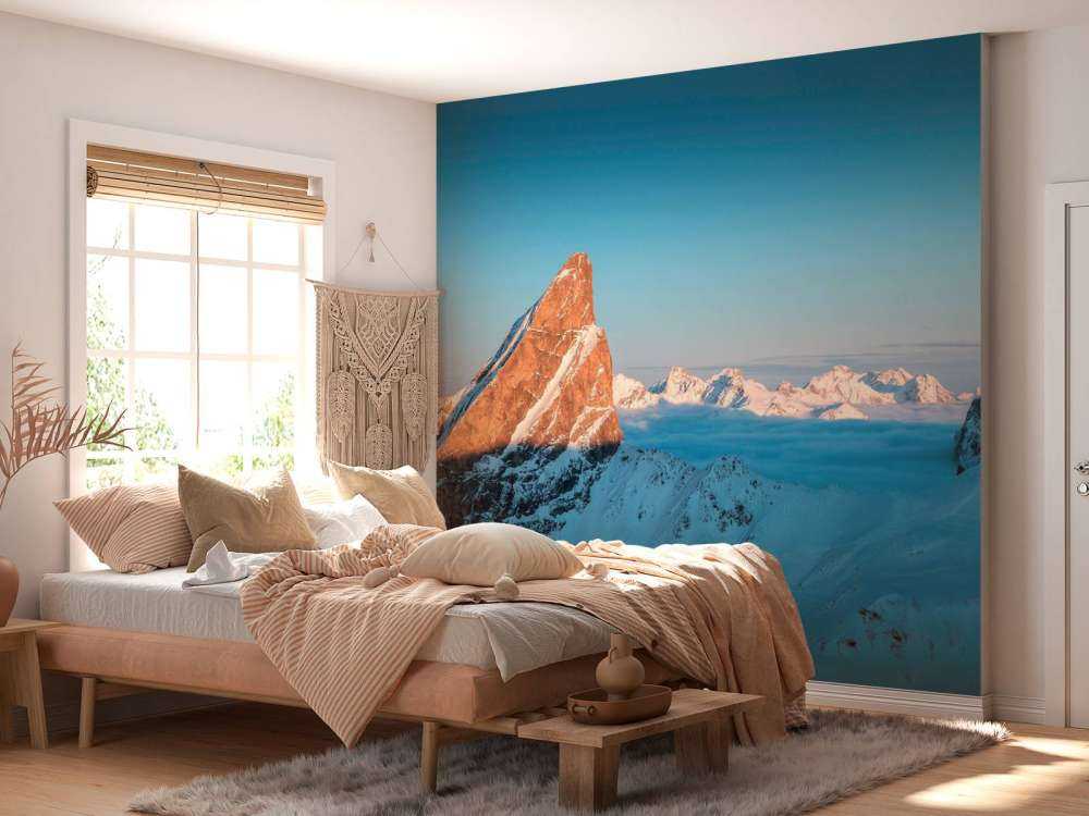 Ochtendlicht op besneeuwde bergkam