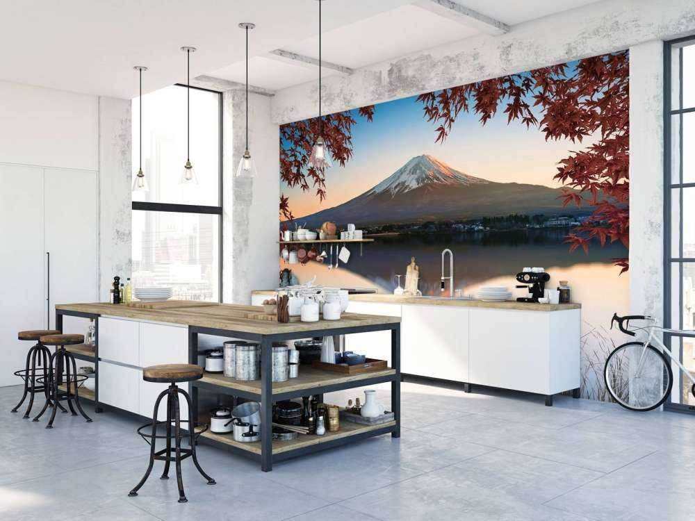 Herfstlicht over bergmeer Fuji