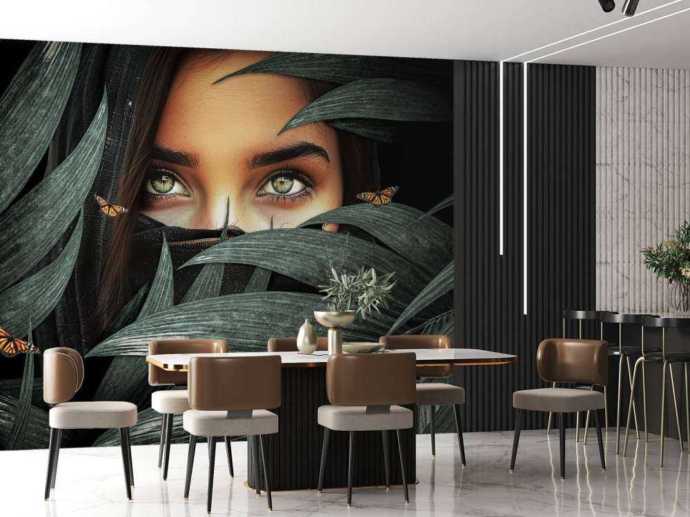 Groene blik tussen palmen