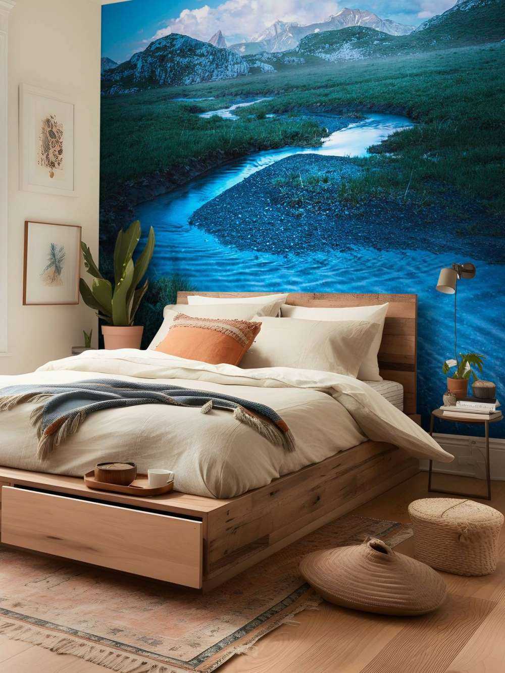 Bergbeek onder blauwe avondlucht