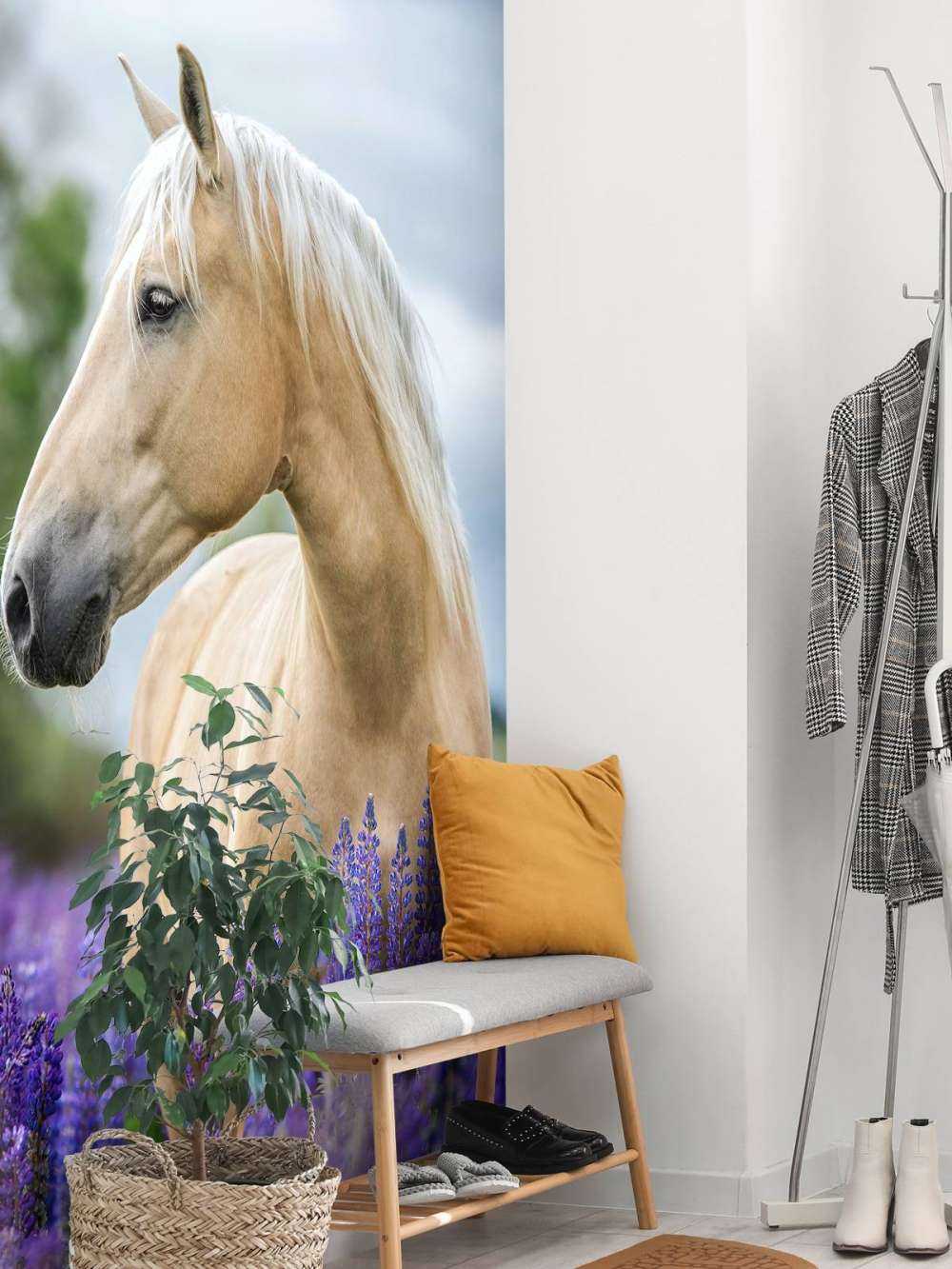 Paard tussen de Lupinus vlinderbloemen