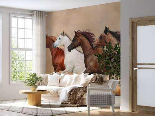 Galopperende paarden in een zandstorm