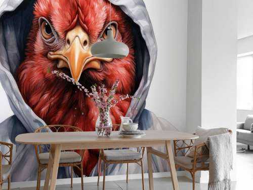 Watercolor Cartoon Chicken in a Hoodie