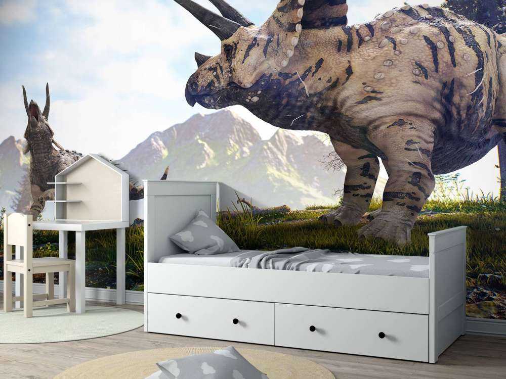 Dinosaurussen lopend door de natuur