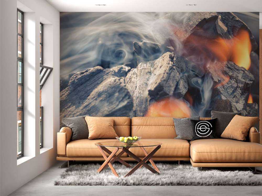 Brandend houtskool close-up