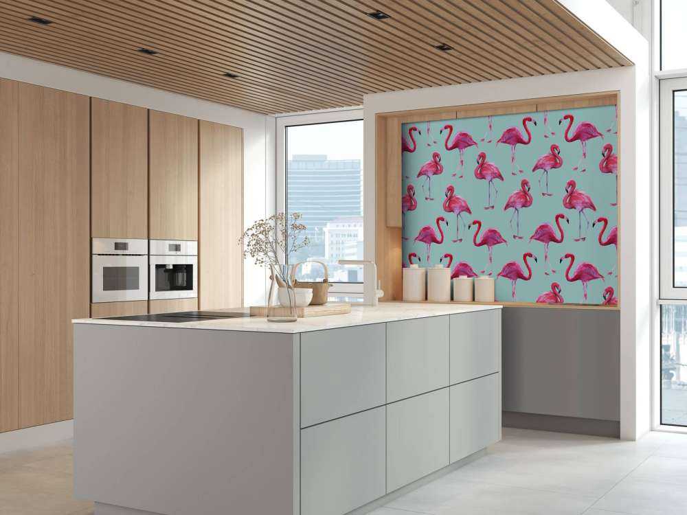 Flamingo print met een blauwe achtergrond