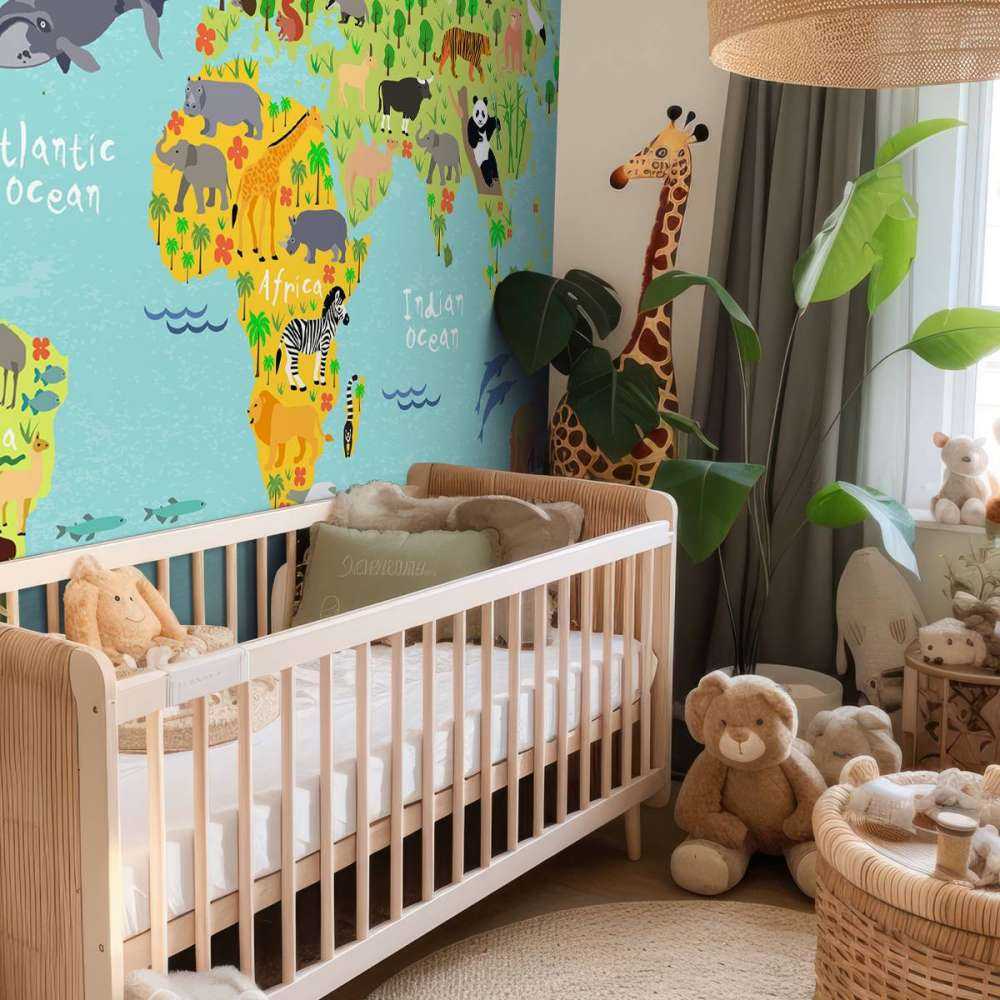 Wereldkaart met verschillende diersoorten