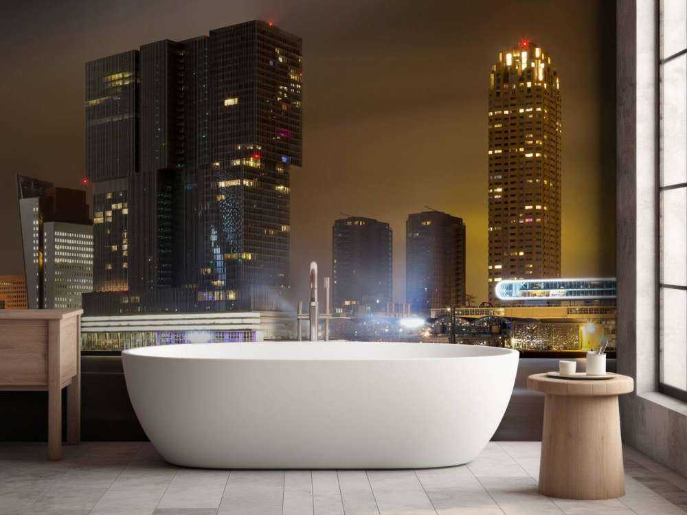 Rotterdam skyline in de avond