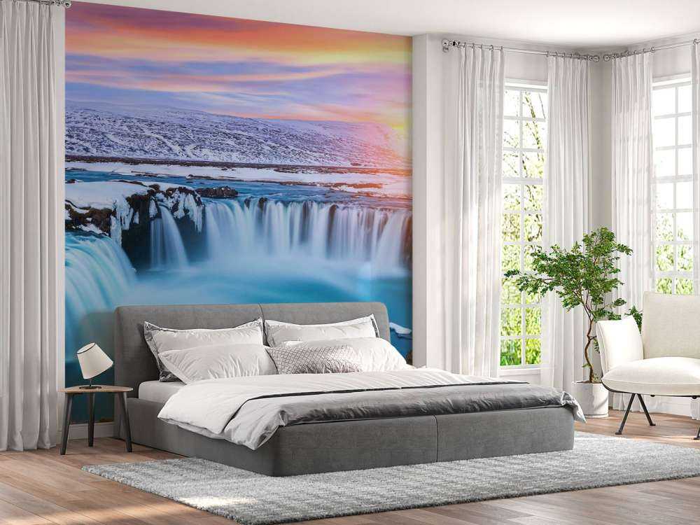 Goðafoss waterval bij zonsondergang