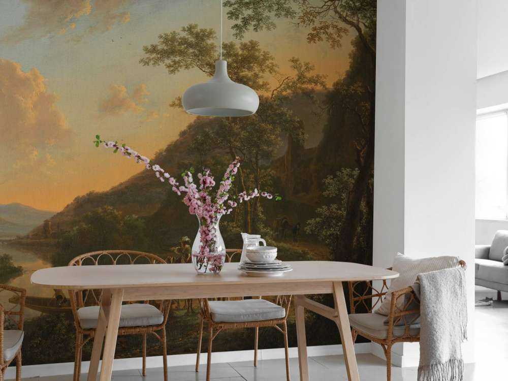 Italiaans landschap met overzetveer