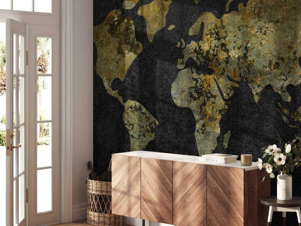 Wereldkaart met goud groene structuur