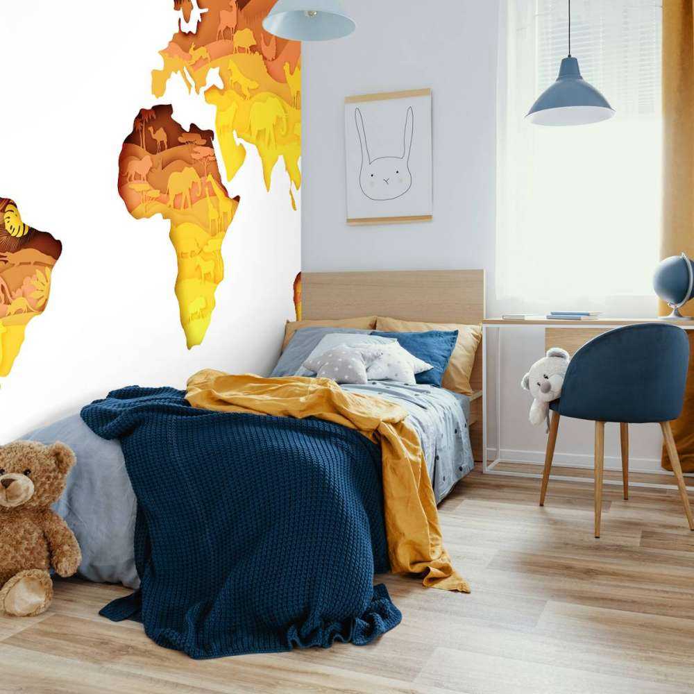 Dieren wereldkaart oranje tinten