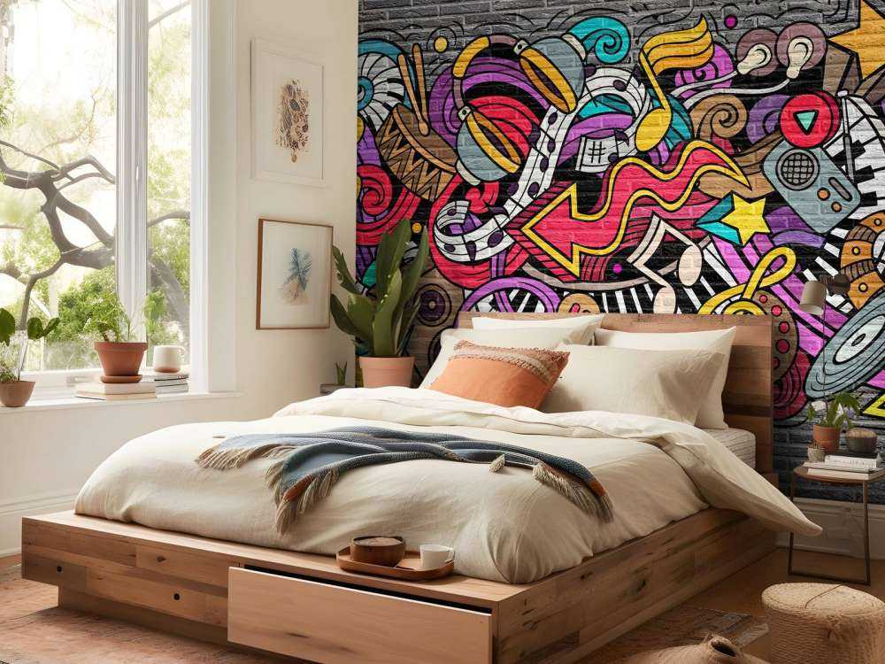 Muziek graffiti op baksteen