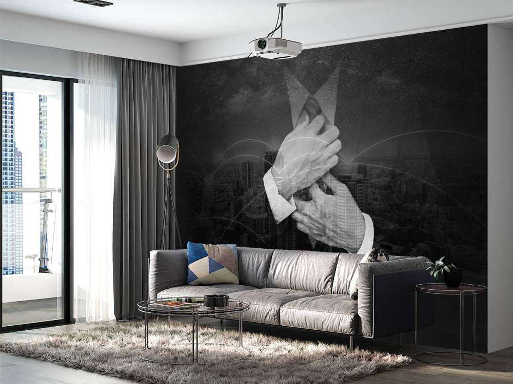 Zakenman met een wereldstad op de achtergrond