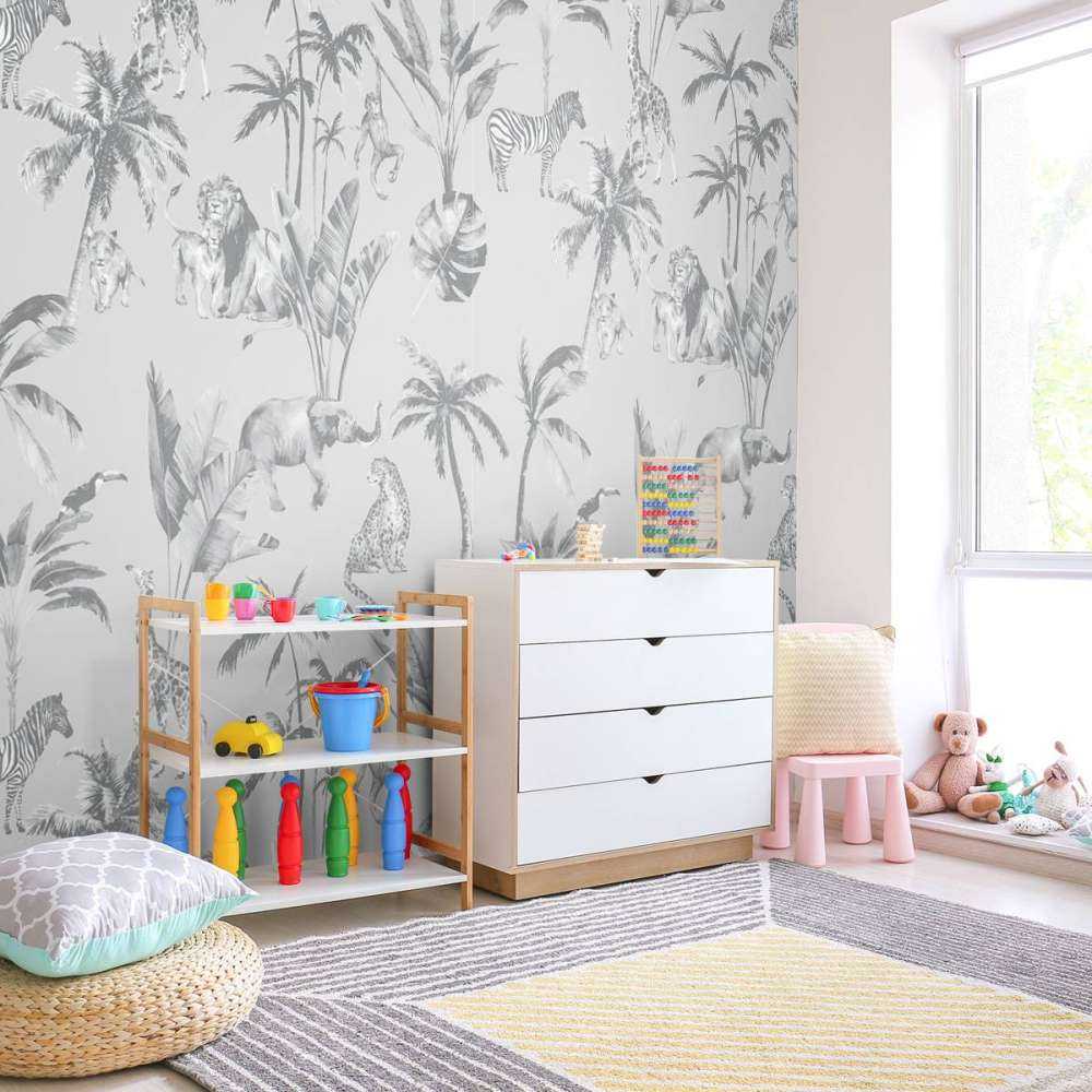 Dierenjungle patroon grijs