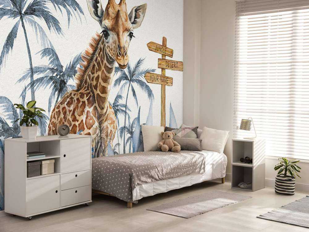 Baby giraffe in de jungle blauw