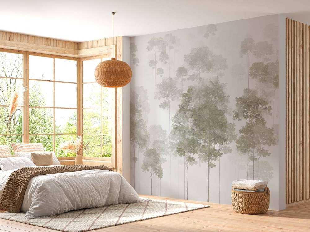 Getekend bos in de mist