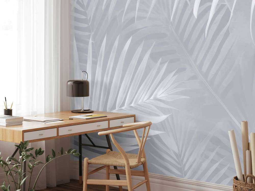 Foggy palm leaves Blue