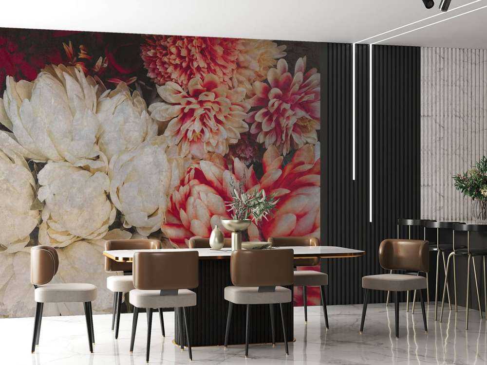 Chrysanten in crème en karmijn