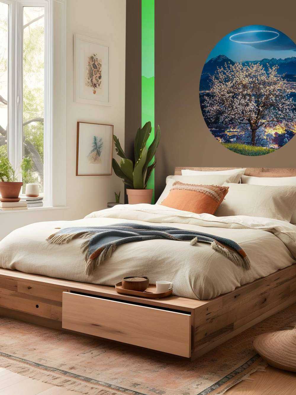 Bloesemboom bij nachtelijk licht