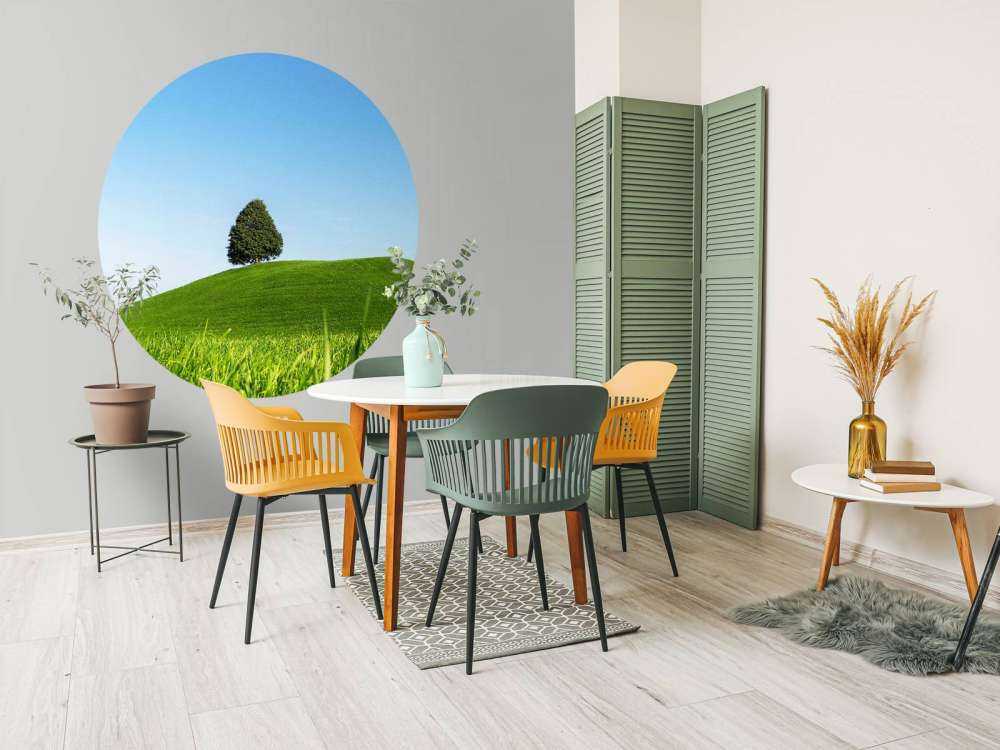 Eenzame boom op groene heuvel