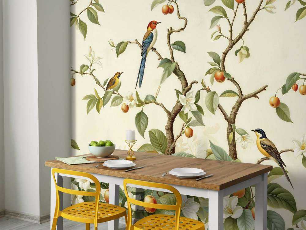 Vintage zangvogels in fruitbomen