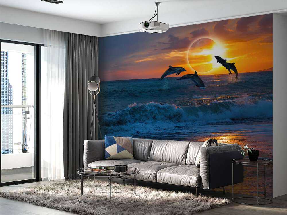 Dolfijnen met zonsondergang