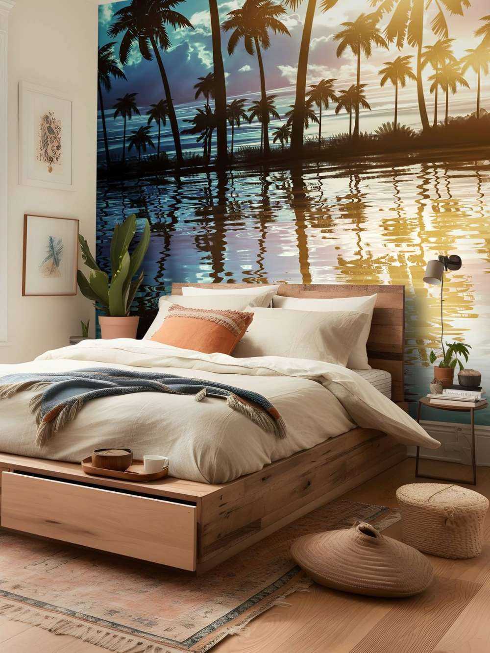 Nachtlandschap met palmbomen