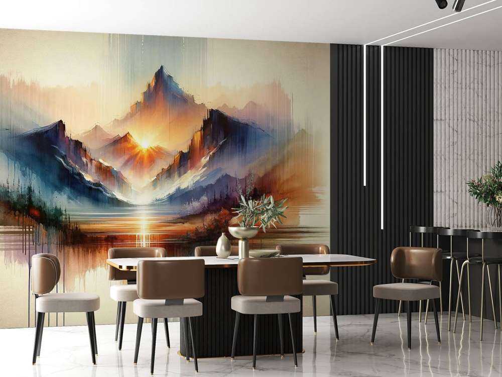 Watercolor Abstract Mountains Landscape