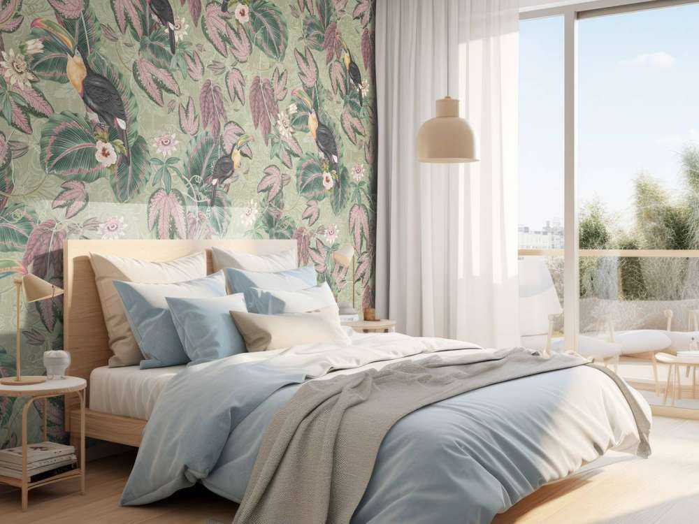 Tropische Jungle vogels & Toekans - salie groen