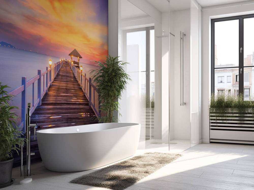 Zeesteiger met zonsondergang