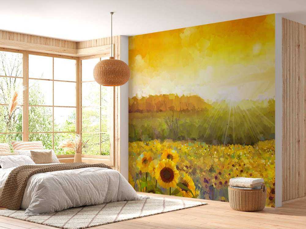 Schilderij van een zonnebloemen landschap