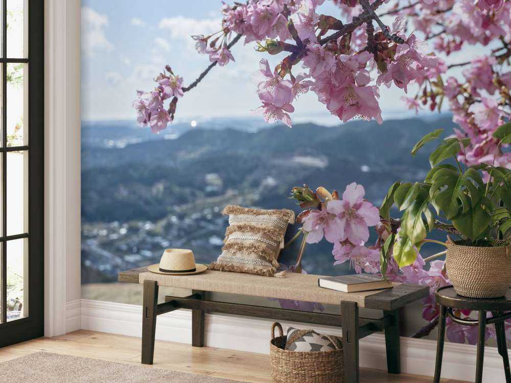 Japanse bloesems met bergen