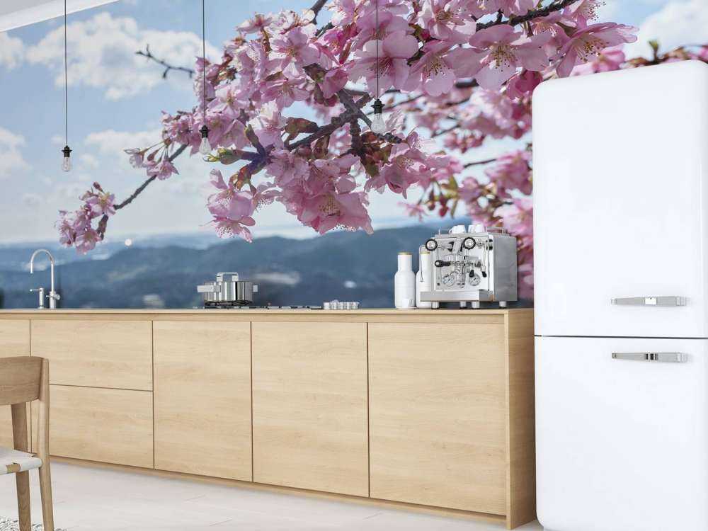 Japanse bloesems met bergen