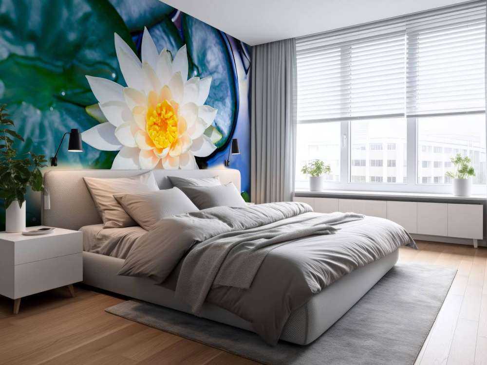 Witte lotusbloem met gele kern