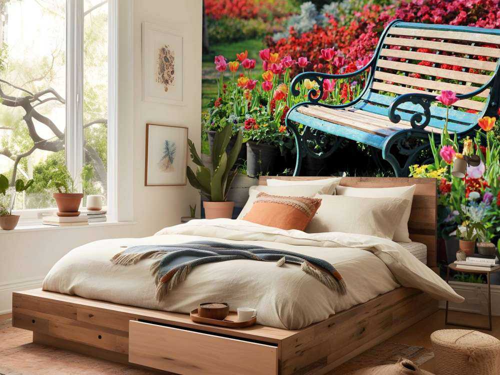 Park met kleurrijke tulpen