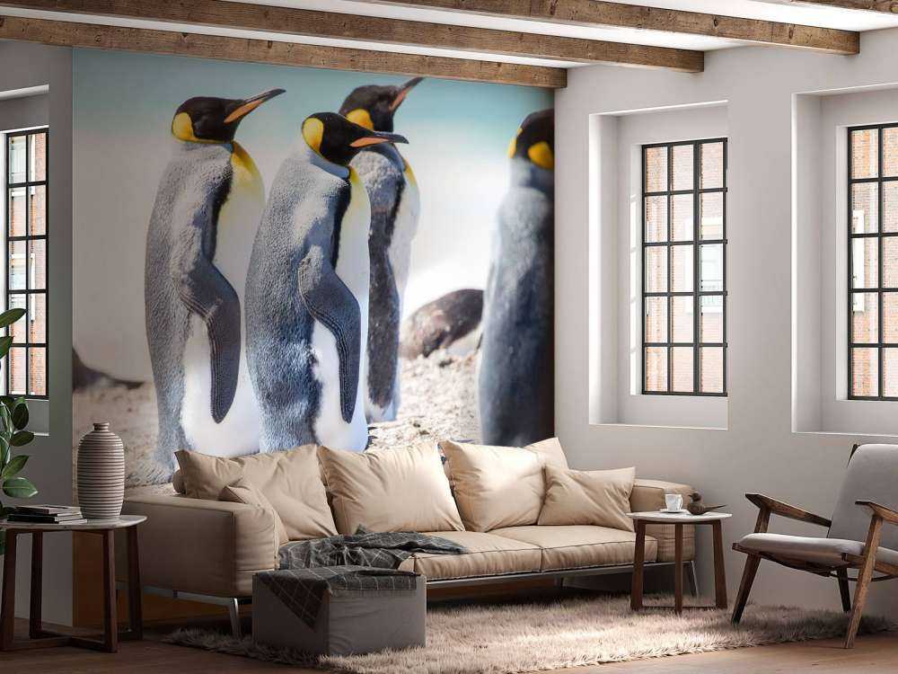 Vier pinguïns verkennen de Noordpool