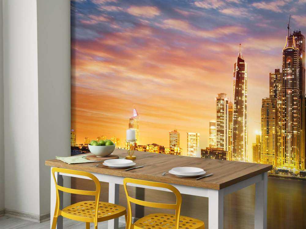 Skyline van Dubai vanaf Palm Jumeirah