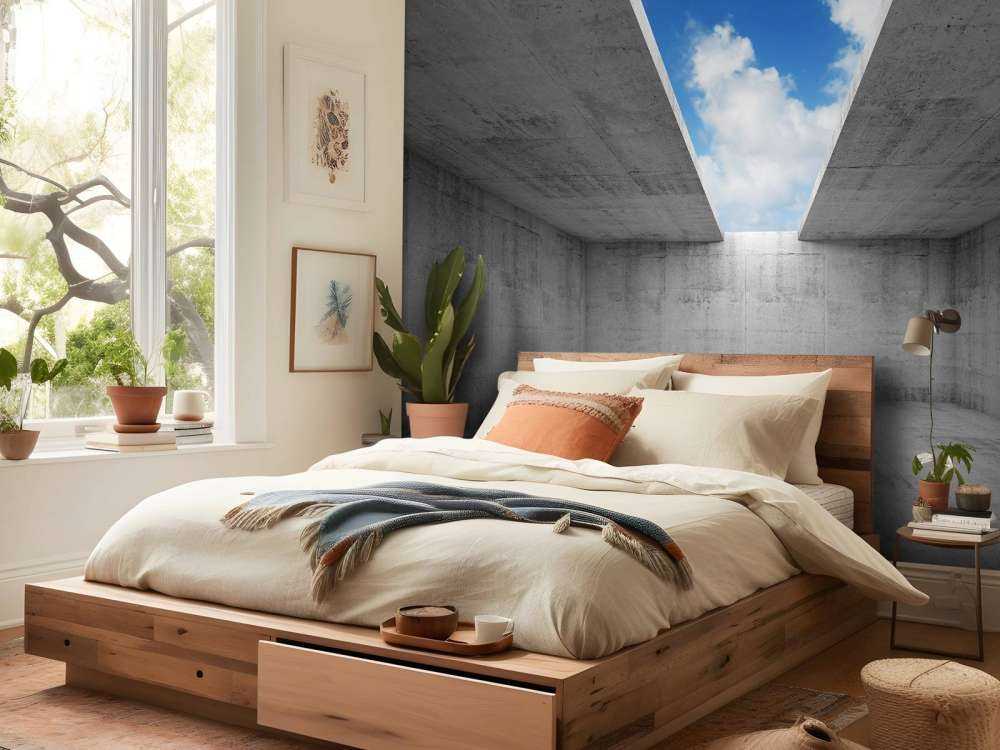 Betonnen ruimte met open dak