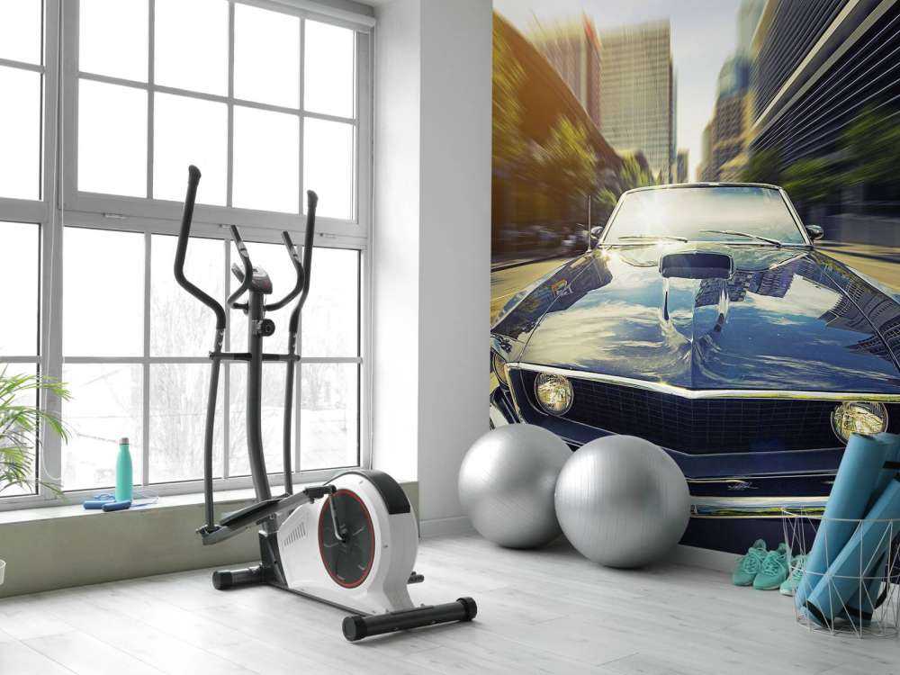 Donkerblauwe Amerikaanse muscle car