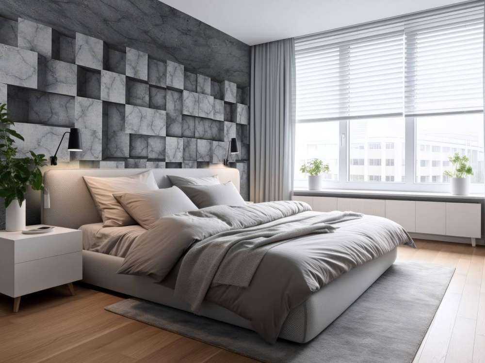 Betonnen ruimte met kubussen tegen de muur