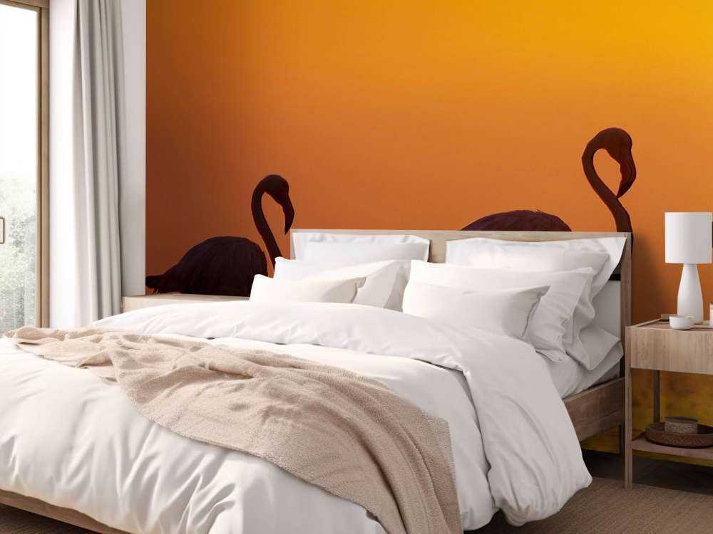 Flamingo's bij zonsondergang