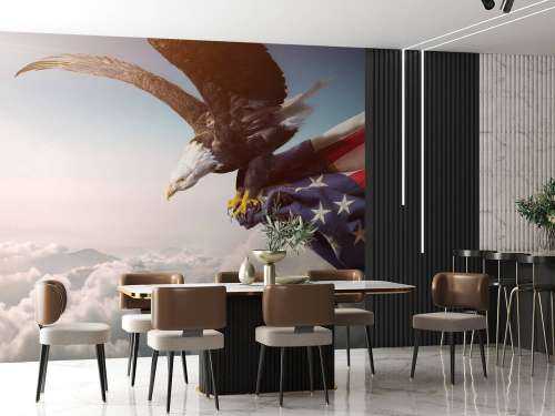 Adelaar met de Amerikaanse vlag vast