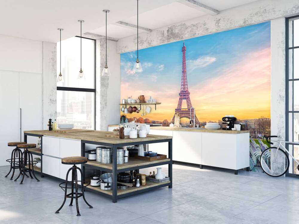 Verlichte Eiffeltoren bij zonsondergang