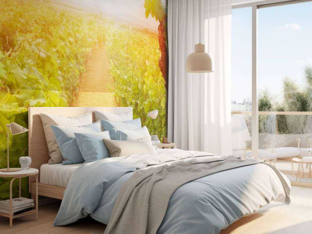 Wijngaard met druiven op de voorgrond