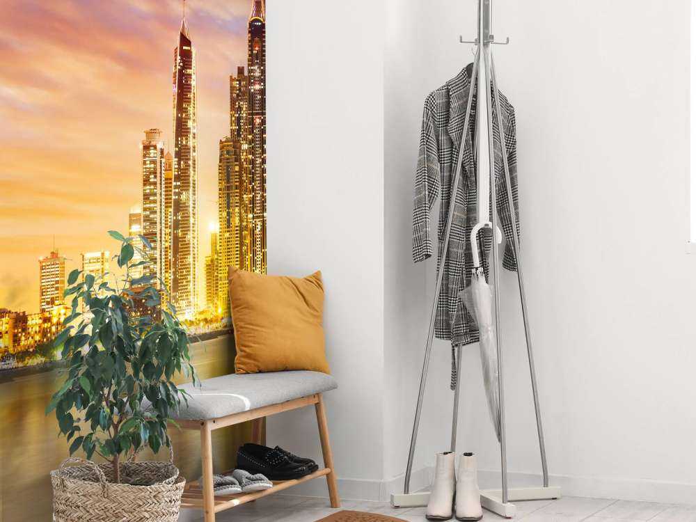 Skyline van Dubai vanaf Palm Jumeirah