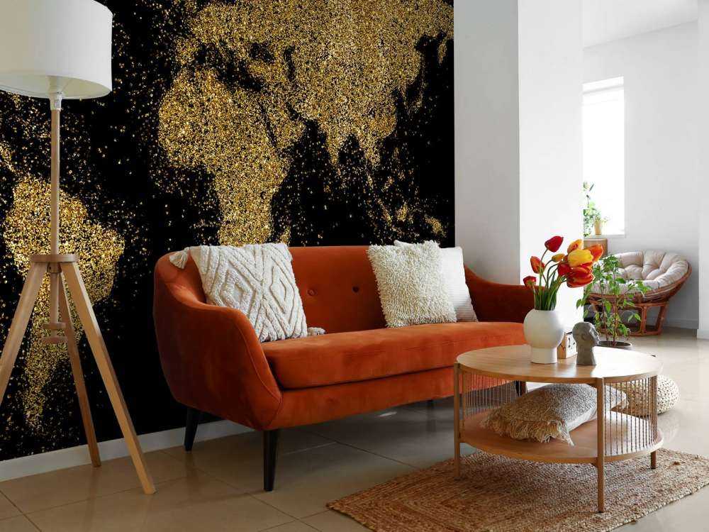 Wereldkaart van gouden glitters