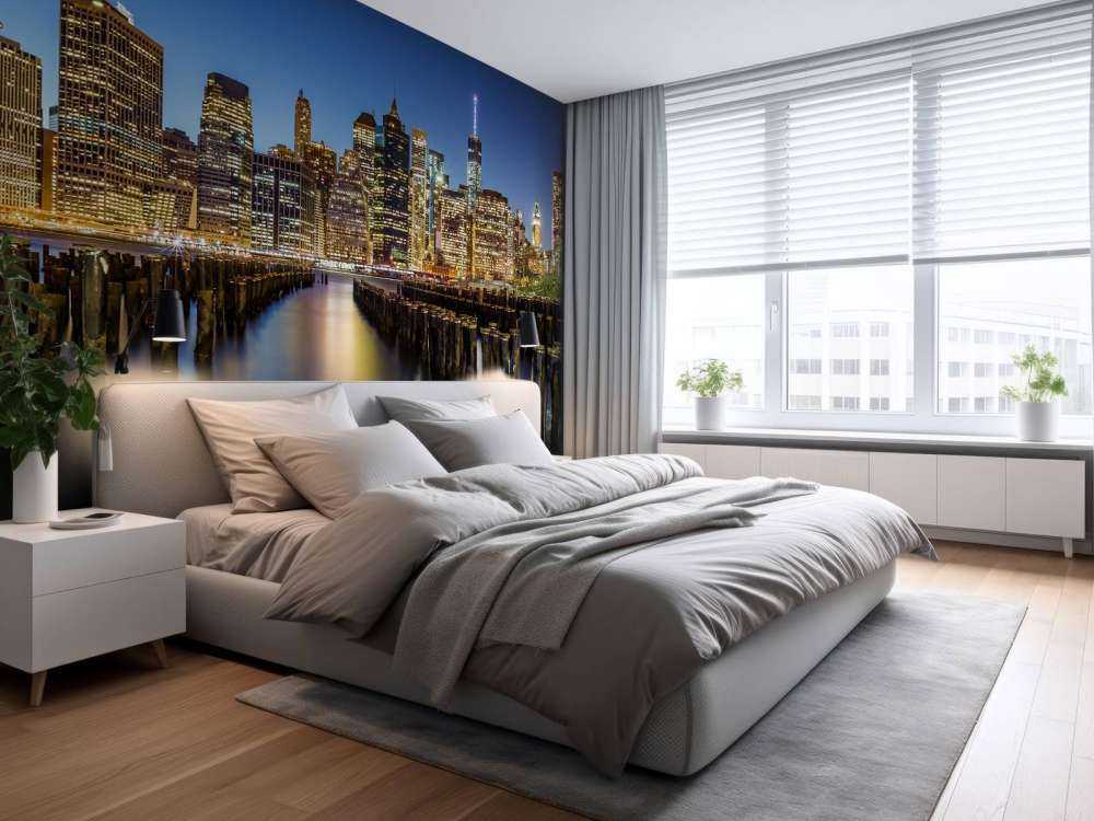 Lower Manhattan vanaf een oude pier in Brooklyn