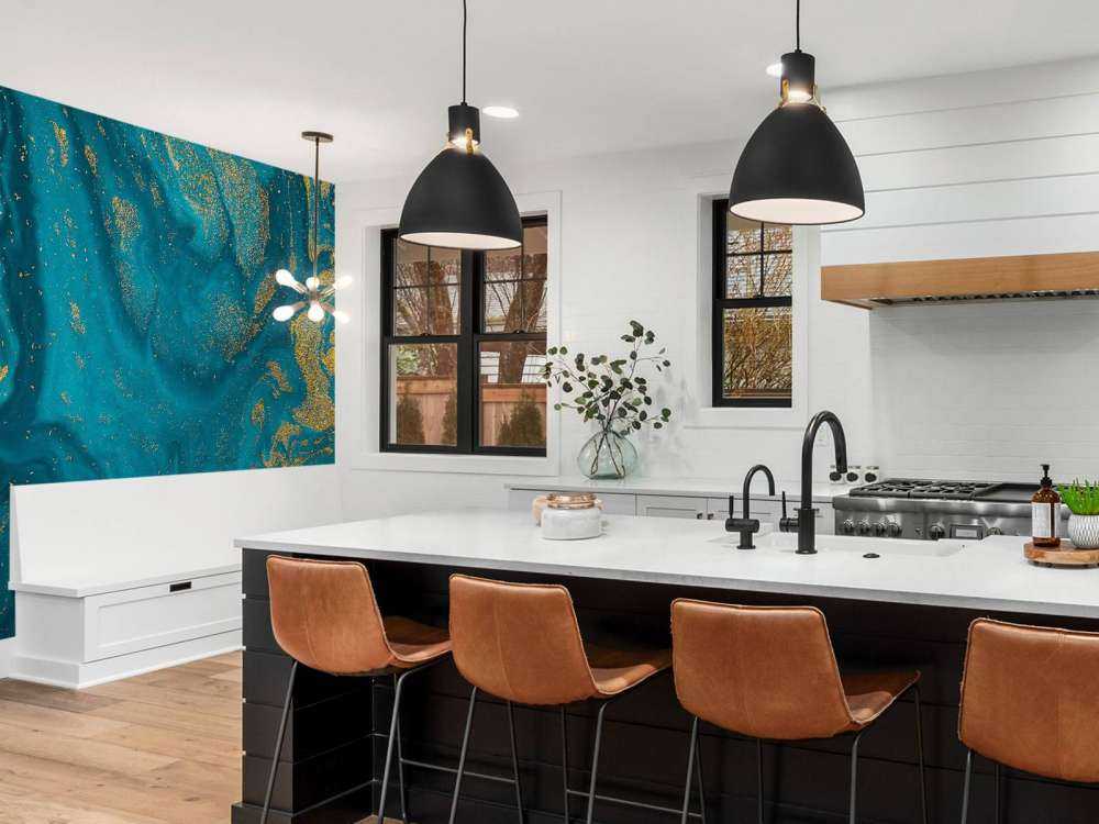 Blauwe verf met gouden glitter poeder