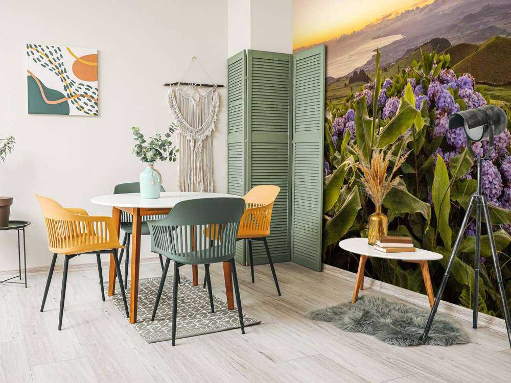 Zonsondergang met hortensia's